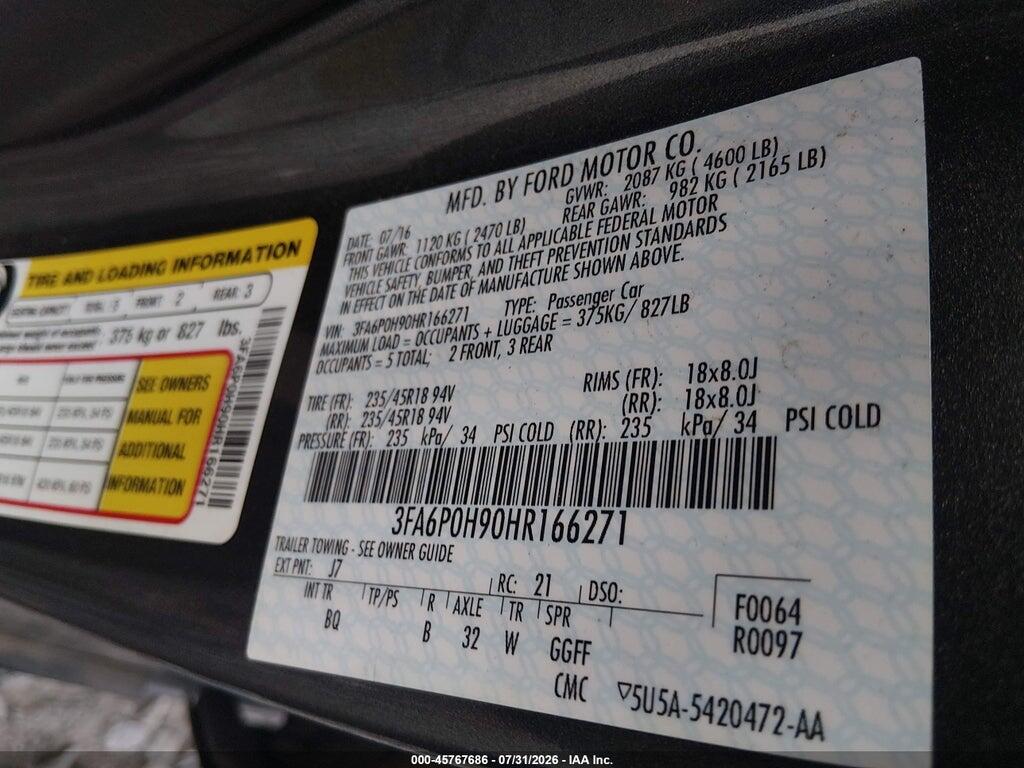 3FA6P0H90HR166271 2017 FORD FUSION photo no. 9