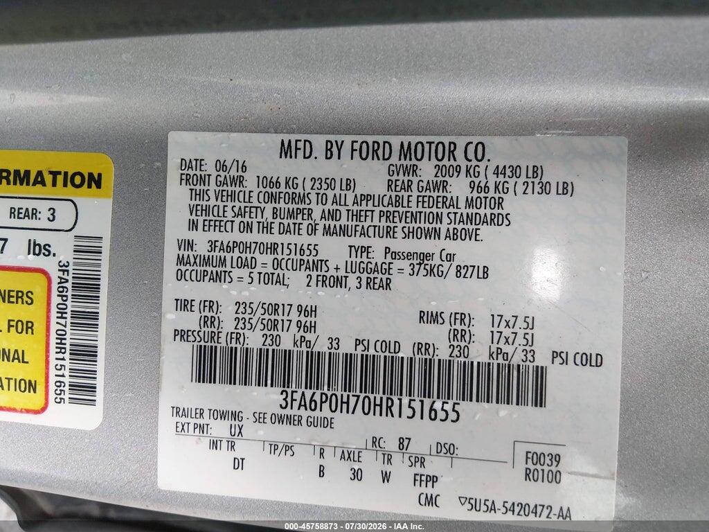 3FA6P0H70HR151655 2017 FORD FUSION photo no. 9