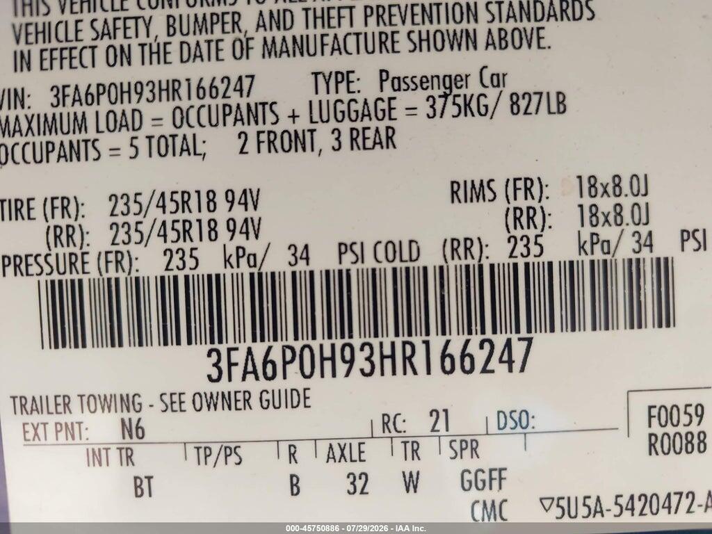 3FA6P0H93HR166247 2017 FORD FUSION photo no. 9