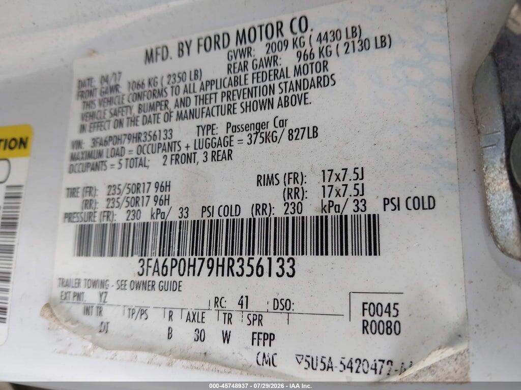 3FA6P0H79HR356133 2017 FORD FUSION photo no. 9
