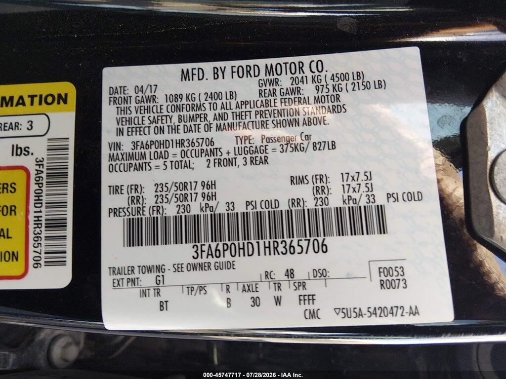 3FA6P0HD1HR365706 2017 FORD FUSION photo no. 9