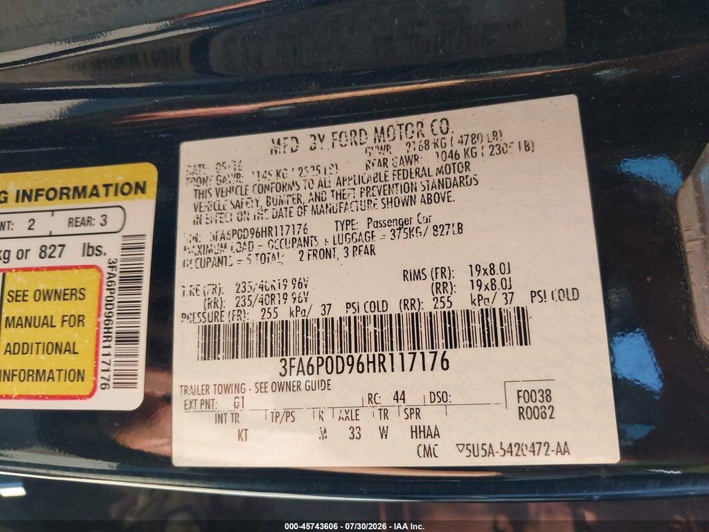 3FA6P0D96HR117176 2017 FORD FUSION photo no. 9