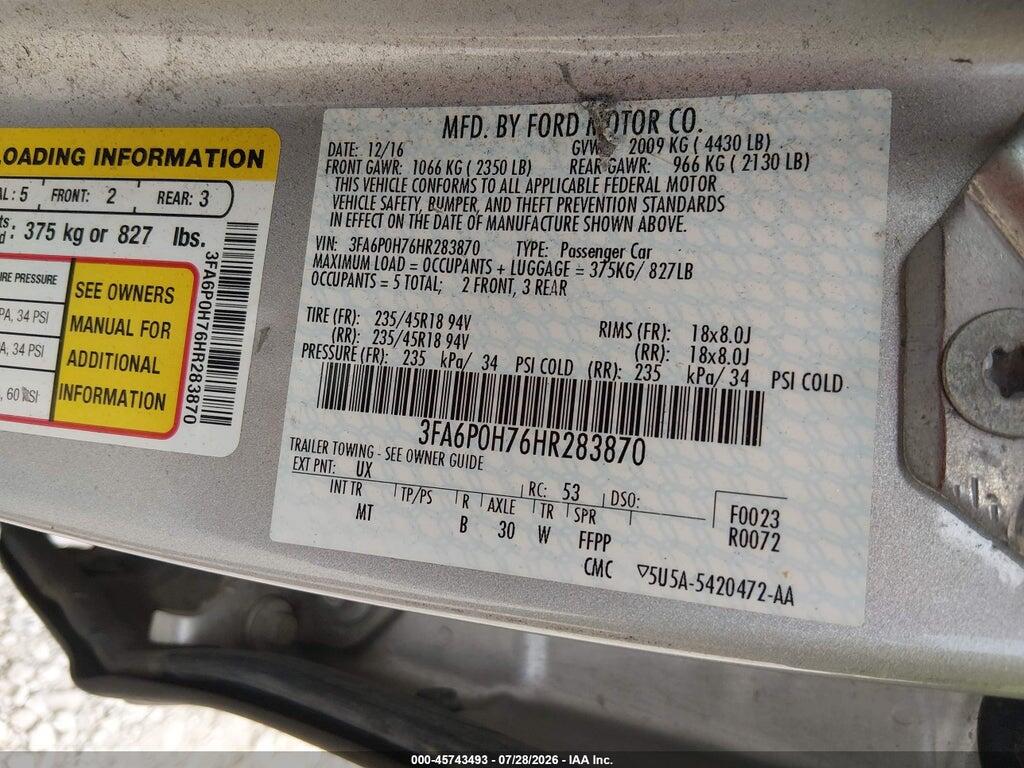 3FA6P0H76HR283870 2017 FORD FUSION photo no. 9