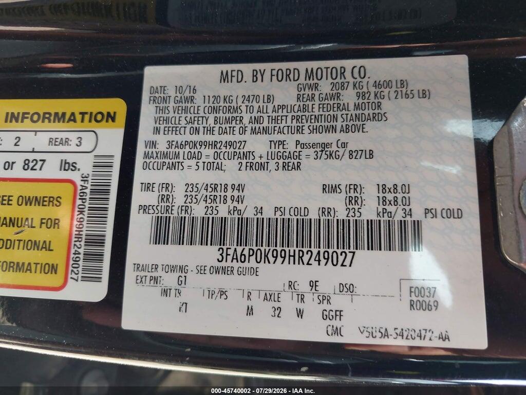 3FA6P0K99HR249027 2017 FORD FUSION photo no. 9