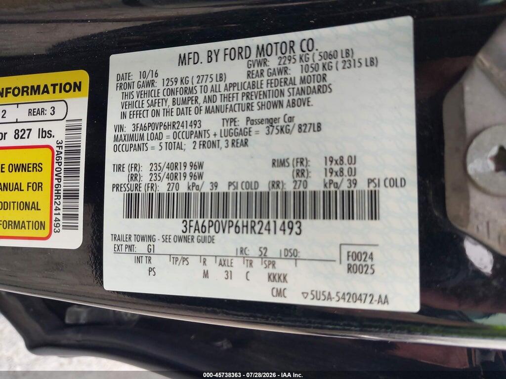 3FA6P0VP6HR241493 2017 FORD FUSION photo no. 9