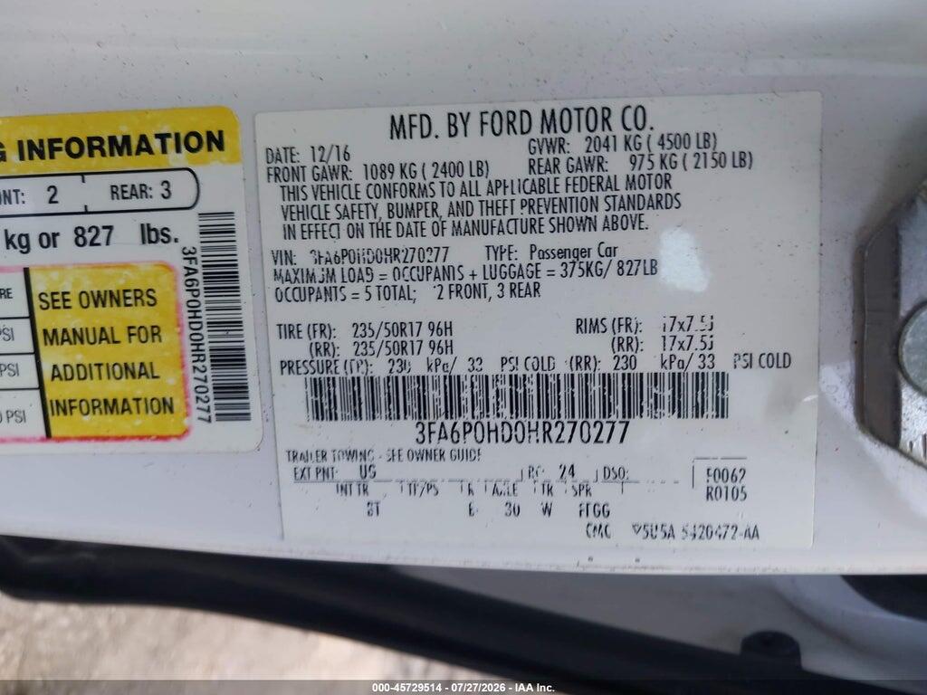 3FA6P0HD0HR270277 2017 FORD FUSION photo no. 9
