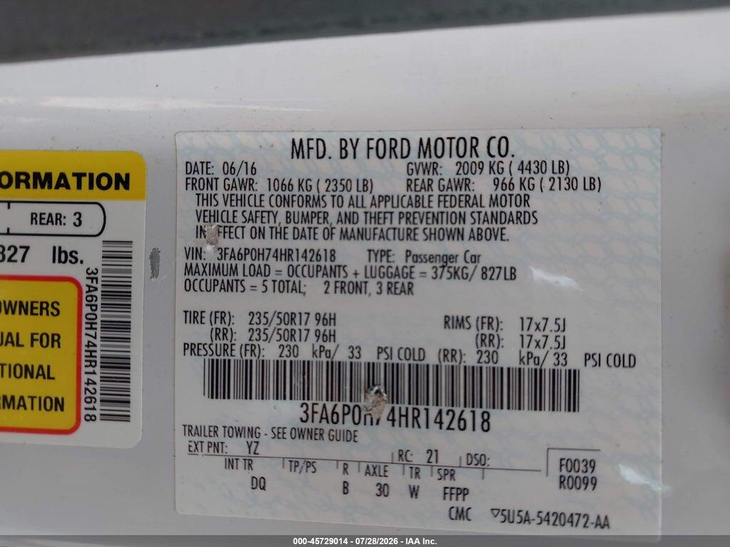3FA6P0H74HR142618 2017 FORD FUSION photo no. 9