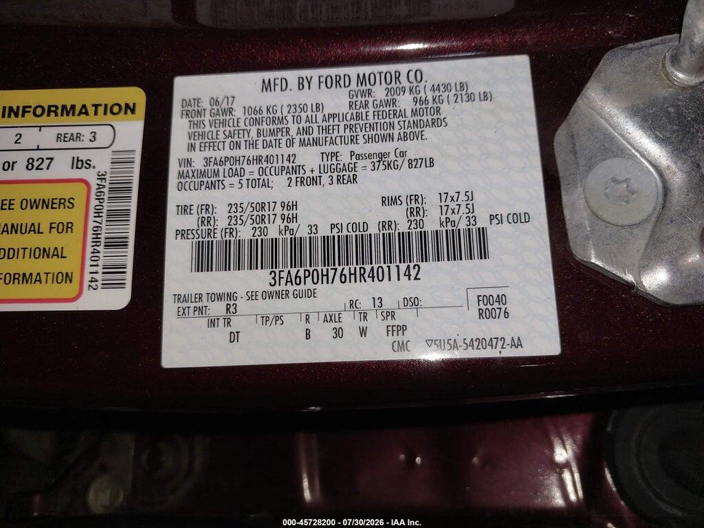 3FA6P0H76HR401142 2017 FORD FUSION photo no. 9