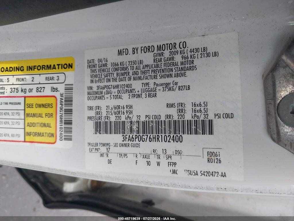 3FA6P0G76HR102400 2017 FORD FUSION photo no. 9