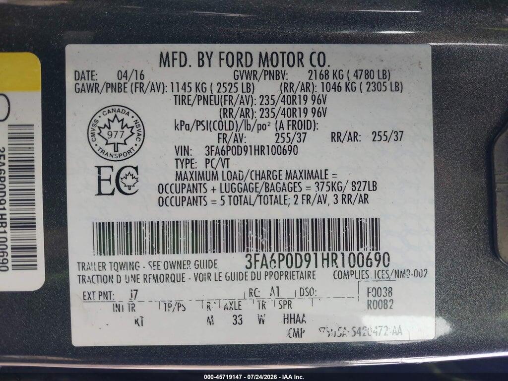 3FA6P0D91HR100690 2017 FORD FUSION photo no. 9