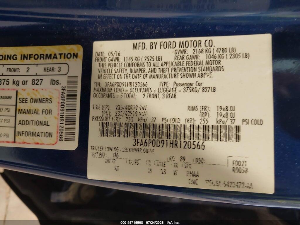 3FA6P0D91HR120566 2017 FORD FUSION photo no. 9