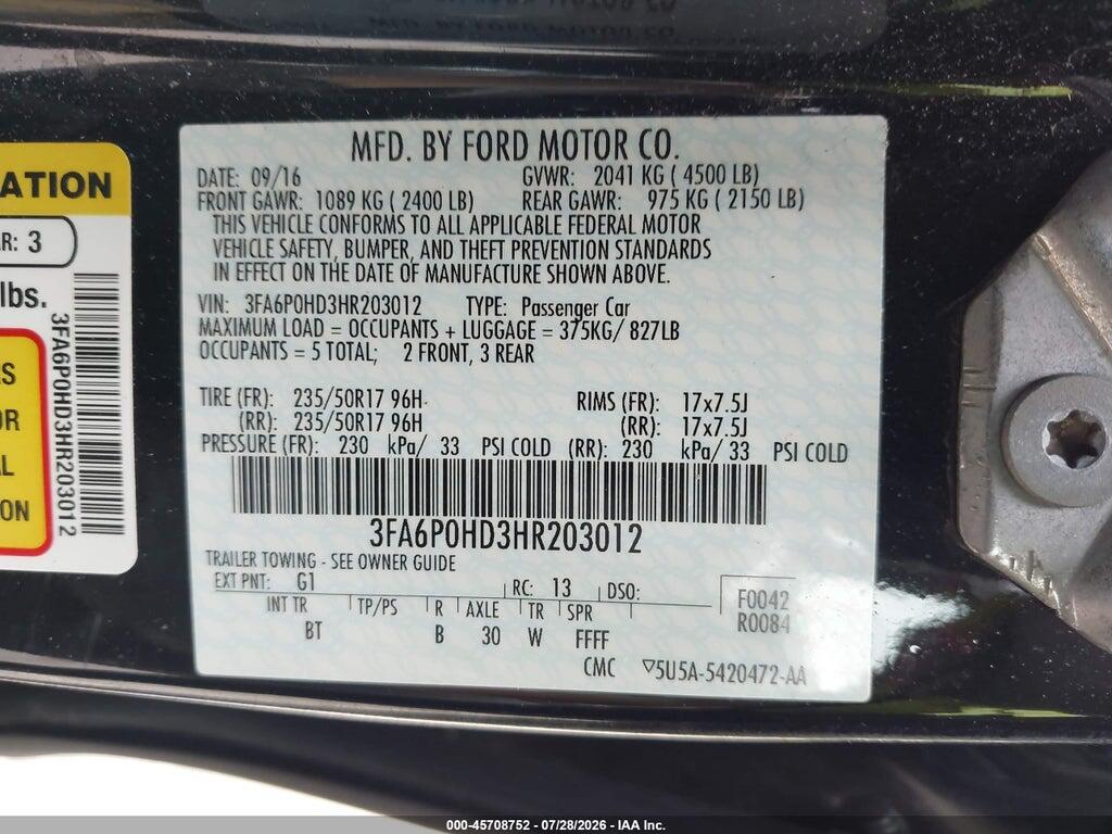 3FA6P0HD3HR203012 2017 FORD FUSION photo no. 9
