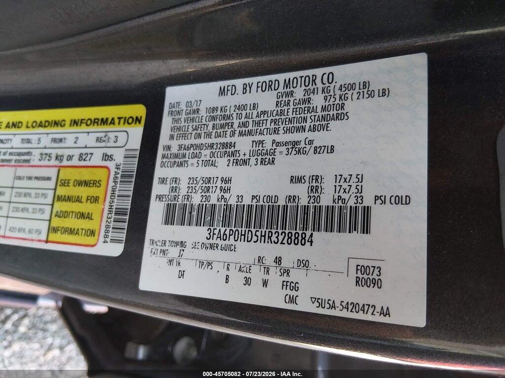 3FA6P0HD5HR328884 2017 FORD FUSION photo no. 9