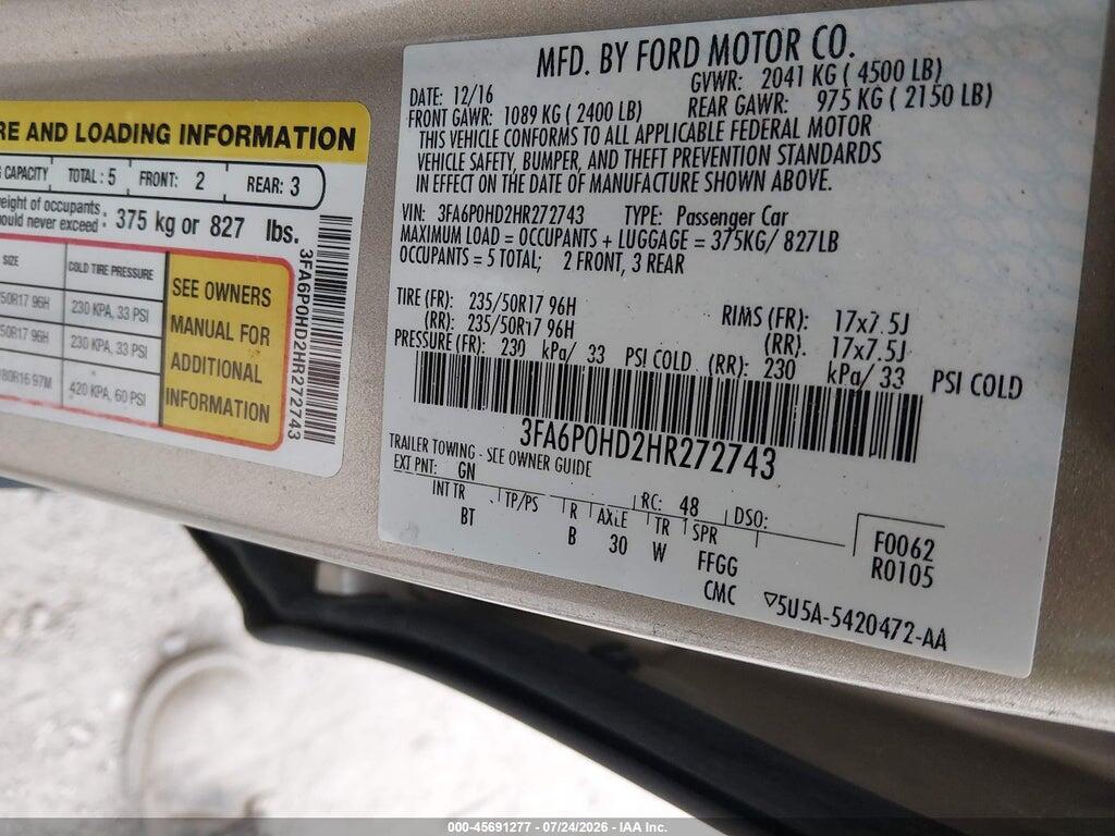 3FA6P0HD2HR272743 2017 FORD FUSION photo no. 9
