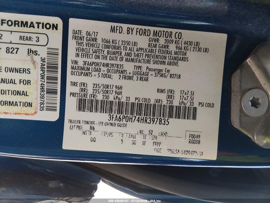 3FA6P0H74HR397835 2017 FORD FUSION photo no. 9