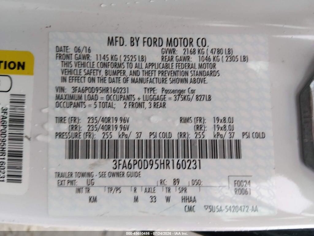 3FA6P0D95HR160231 2017 FORD FUSION photo no. 9