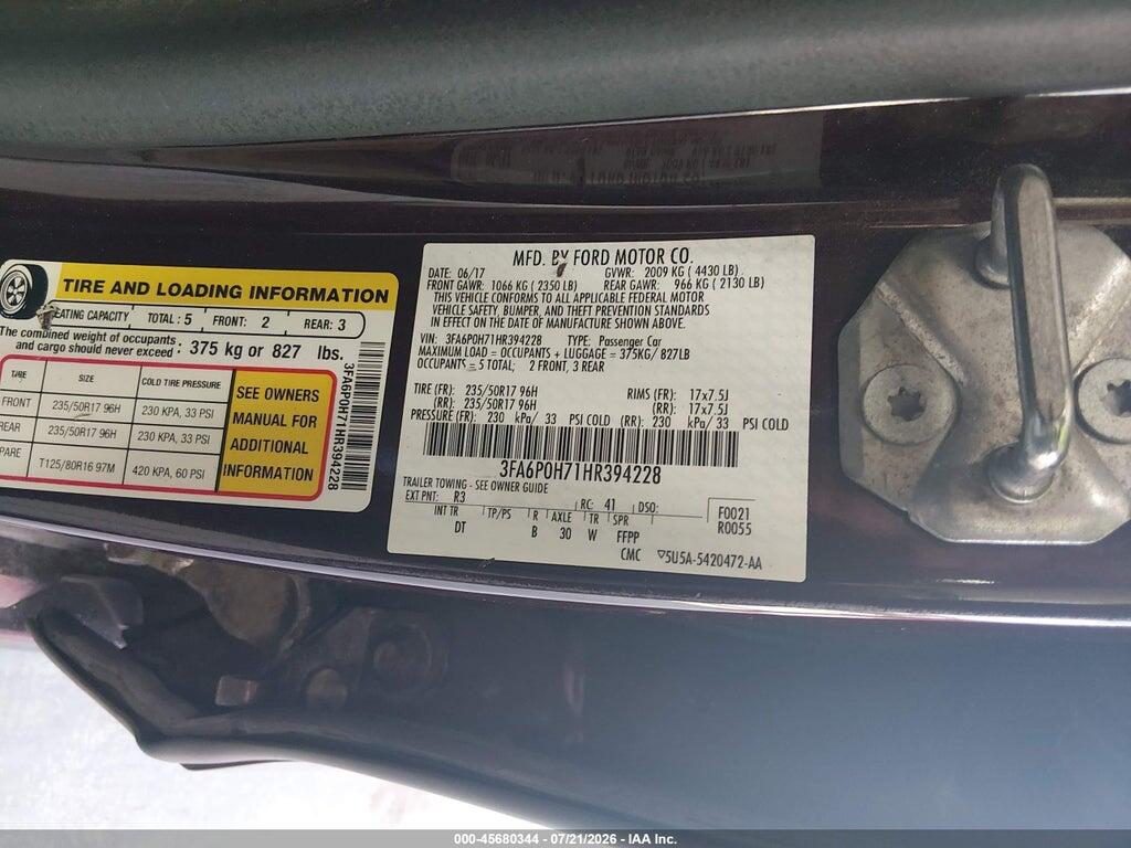 3FA6P0H71HR394228 2017 FORD FUSION photo no. 9