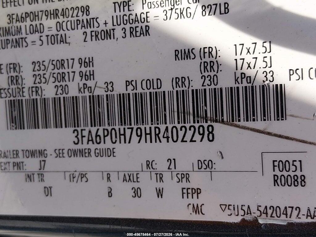 3FA6P0H79HR402298 2017 FORD FUSION photo no. 9