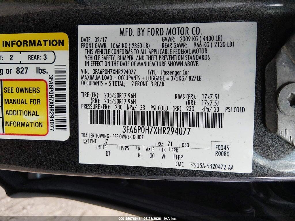 3FA6P0H7XHR294077 2017 FORD FUSION photo no. 9