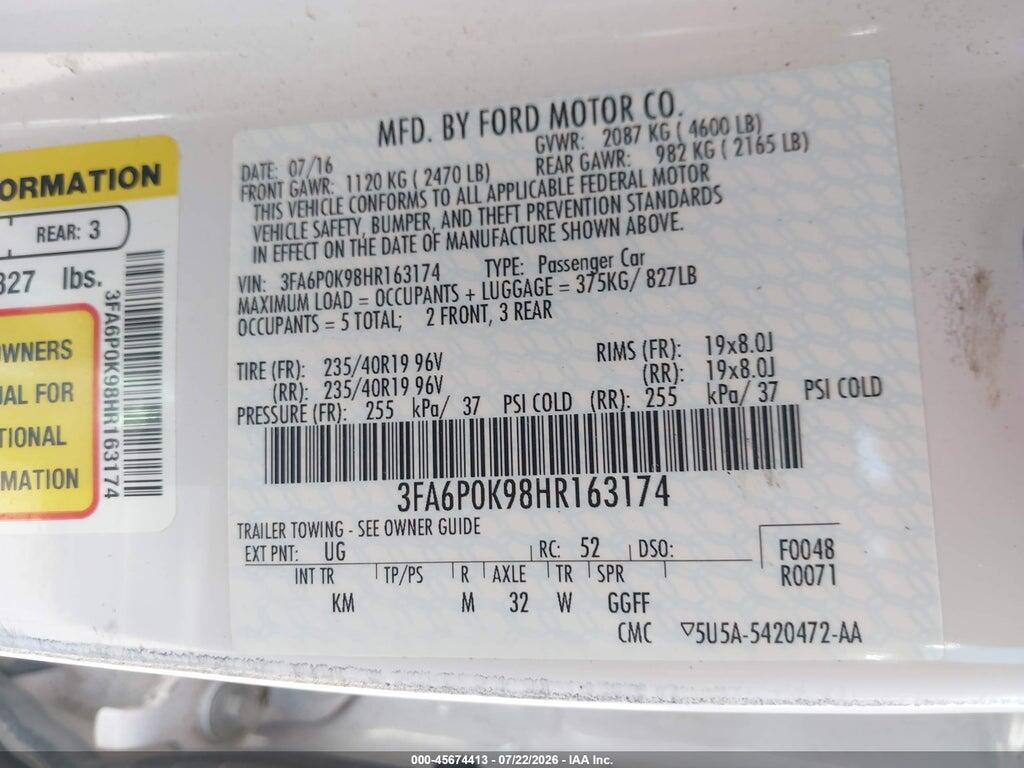 3FA6P0K98HR163174 2017 FORD FUSION photo no. 9