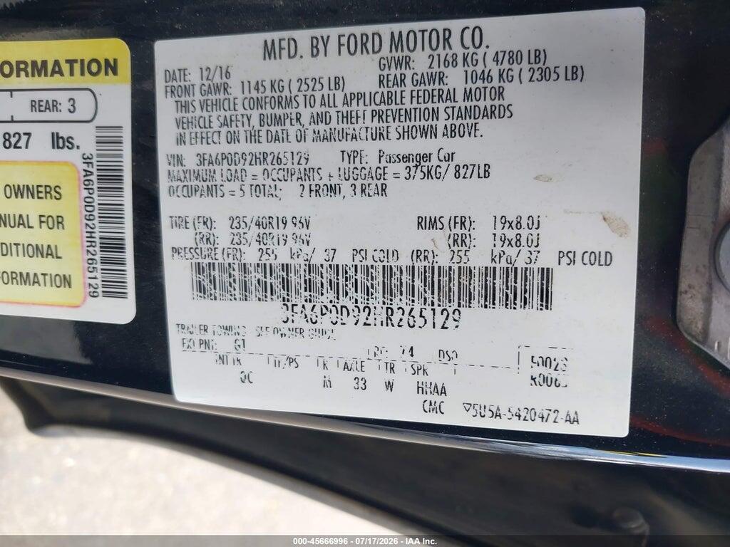 3FA6P0D92HR265129 2017 FORD FUSION photo no. 9