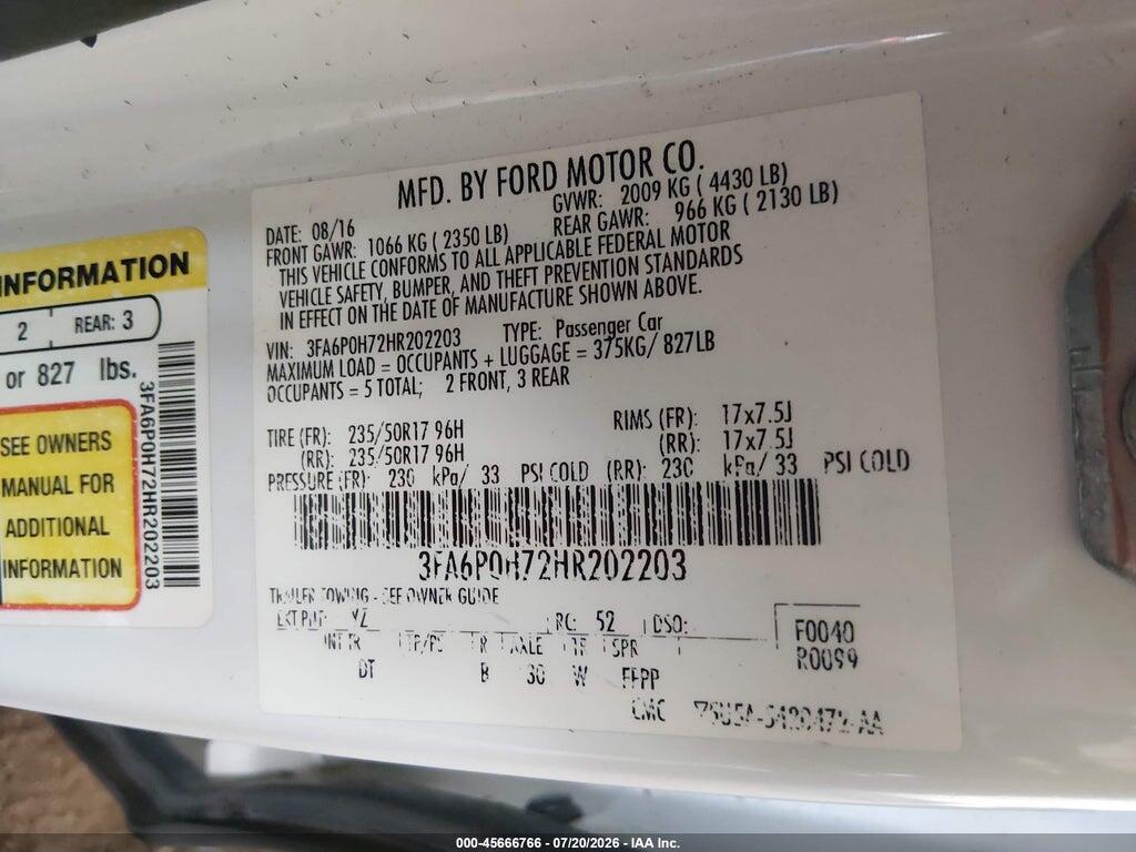 3FA6P0H72HR202203 2017 FORD FUSION photo no. 9