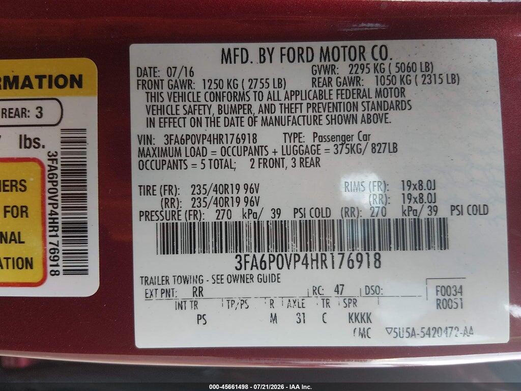 3FA6P0VP4HR176918 2017 FORD FUSION photo no. 9