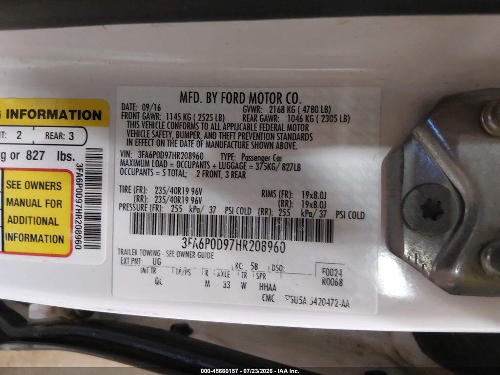 3FA6P0D97HR208960 2017 FORD FUSION photo no. 9