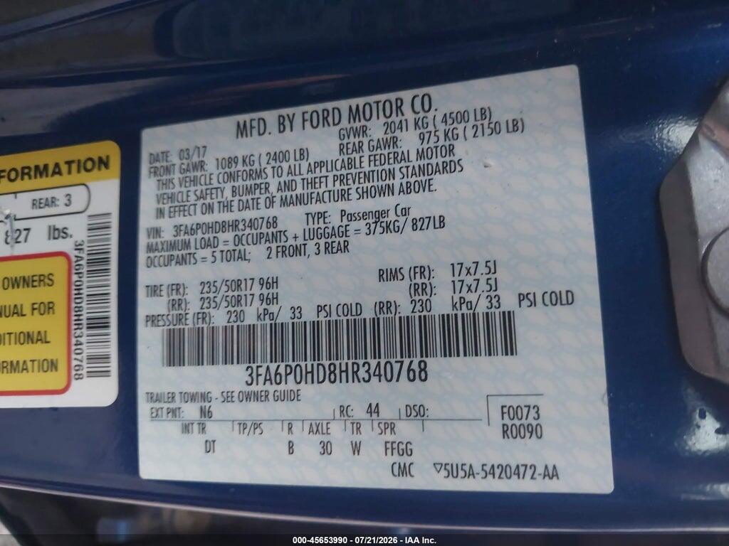 3FA6P0HD8HR340768 2017 FORD FUSION photo no. 9