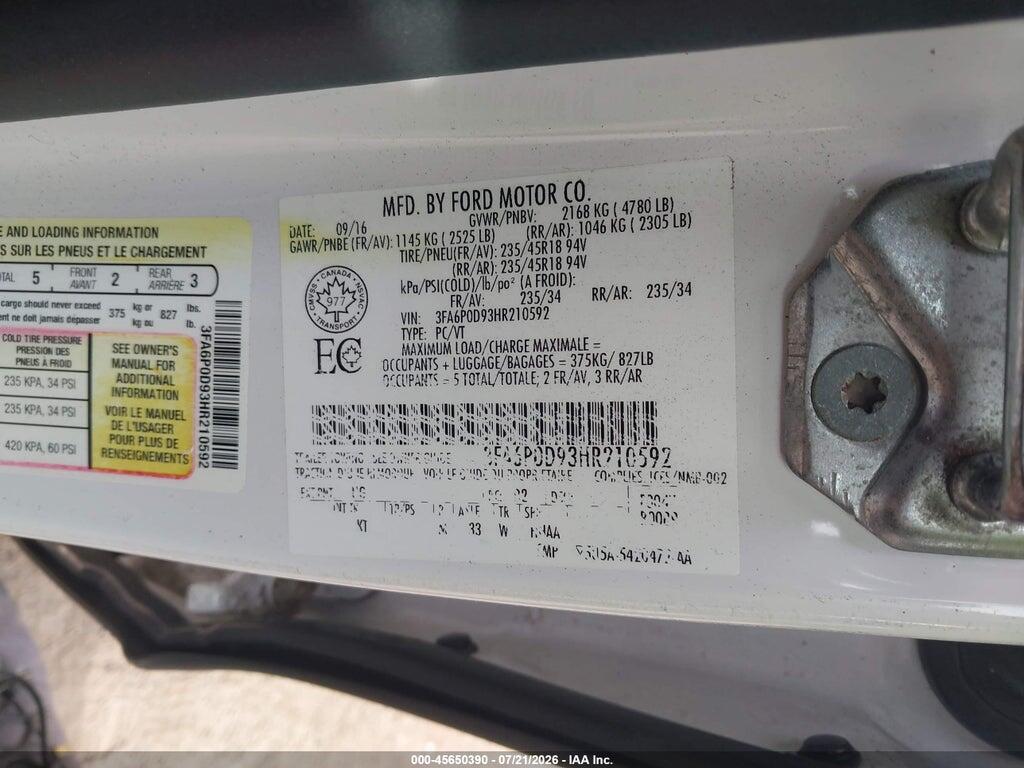 3FA6P0D93HR210592 2017 FORD FUSION photo no. 9