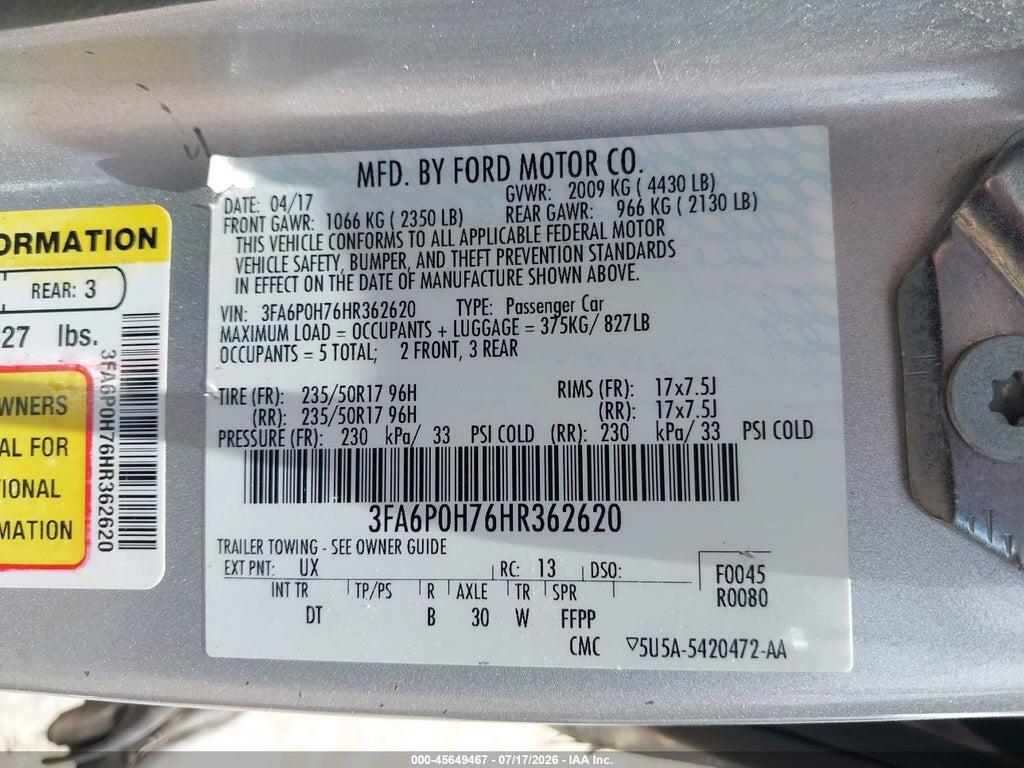 3FA6P0H76HR362620 2017 FORD FUSION photo no. 9