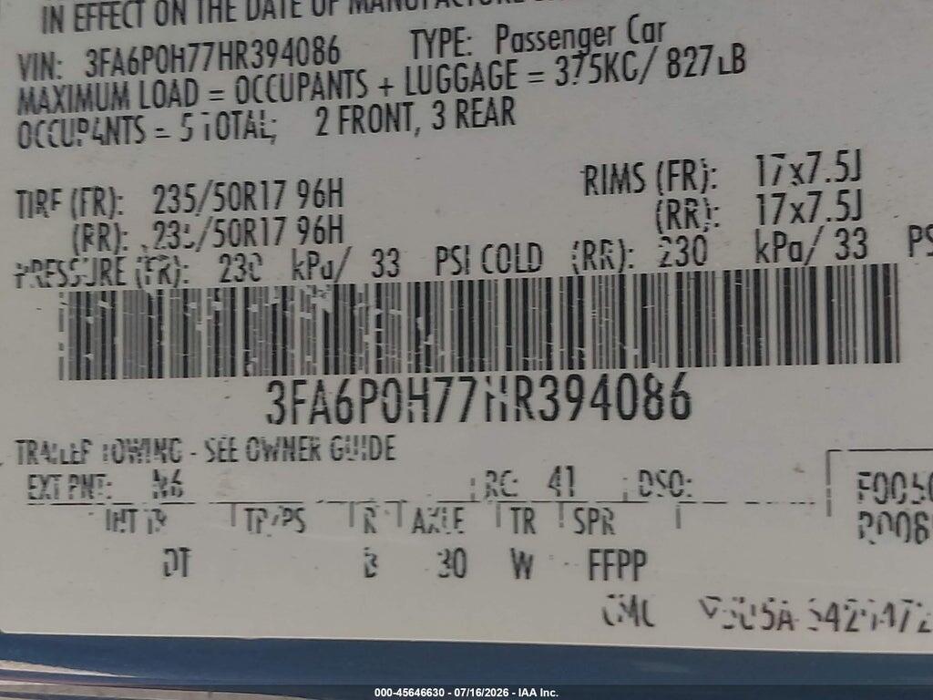 3FA6P0H77HR394086 2017 FORD FUSION photo no. 9