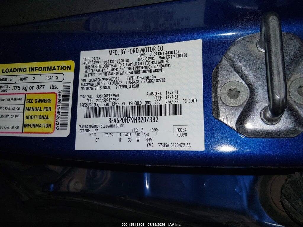 3FA6P0H79HR207382 2017 FORD FUSION photo no. 9