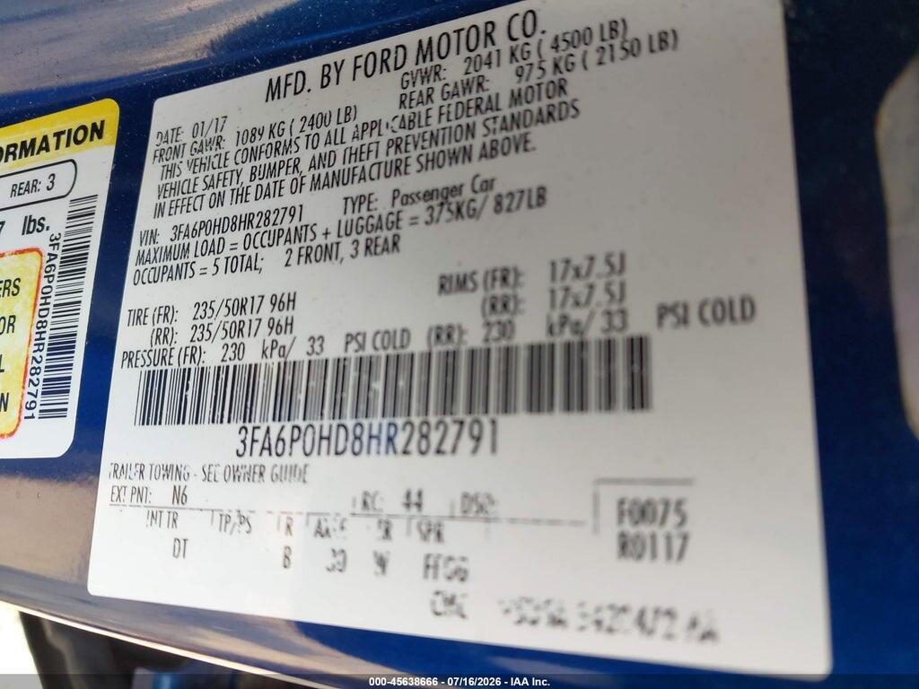 3FA6P0HD8HR282791 2017 FORD FUSION photo no. 9