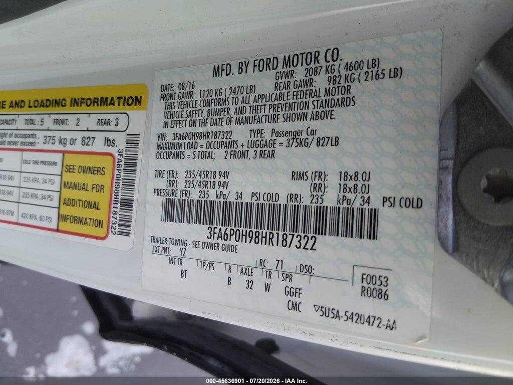 3FA6P0H98HR187322 2017 FORD FUSION photo no. 9