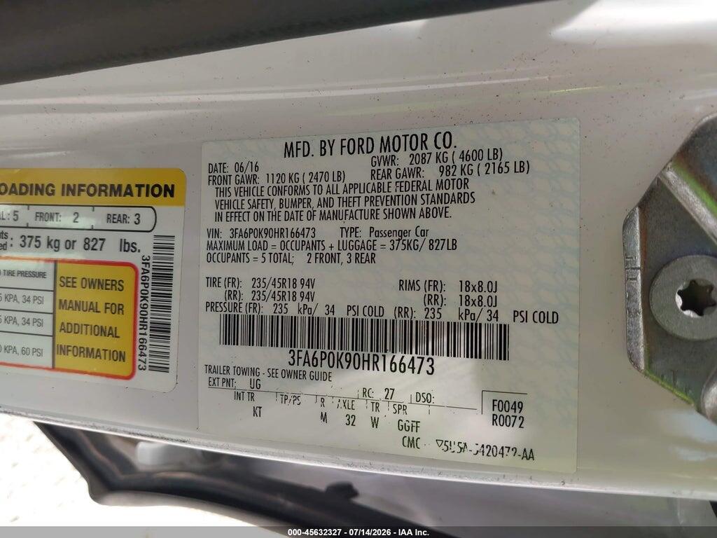 3FA6P0K90HR166473 2017 FORD FUSION photo no. 9