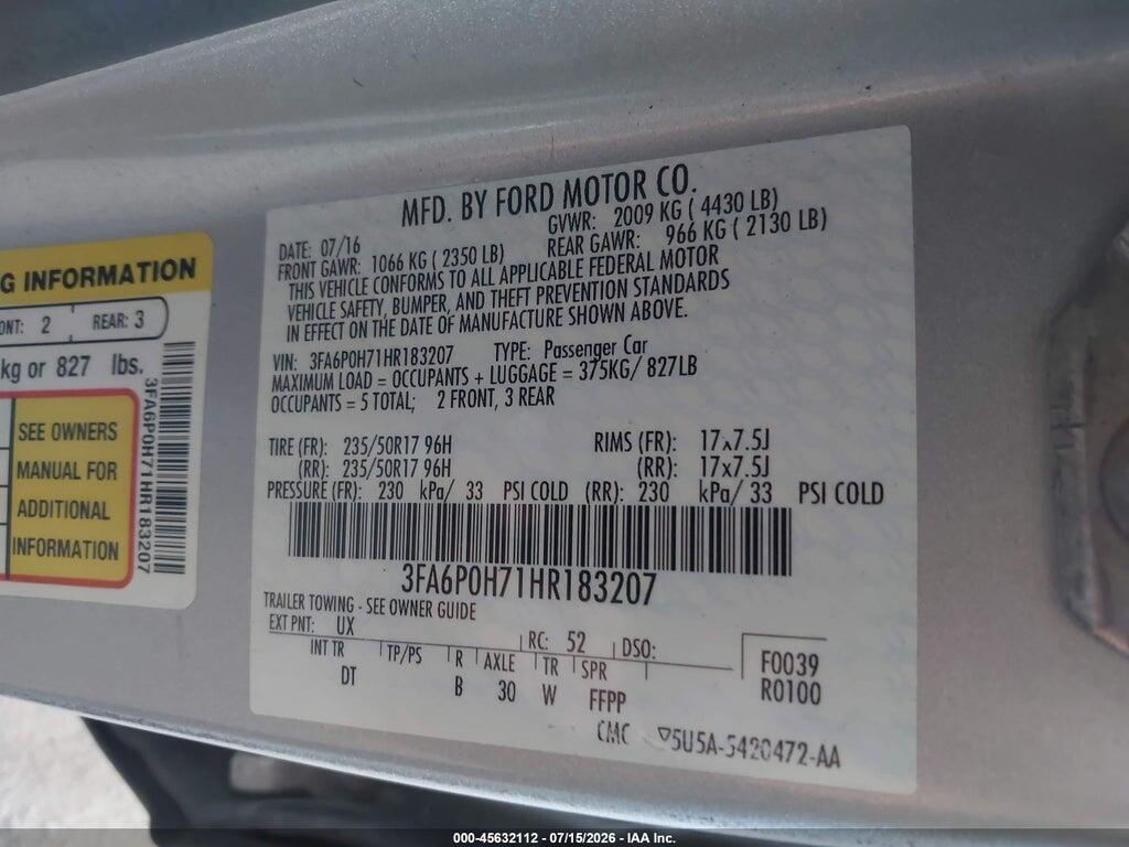 3FA6P0H71HR183207 2017 FORD FUSION photo no. 9