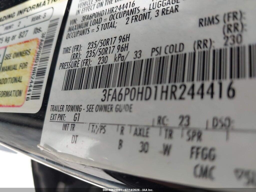 3FA6P0HD1HR244416 2017 FORD FUSION photo no. 9