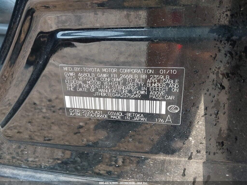 JTHBK1EG4A2375649 2010 LEXUS ES 350 photo no. 9
