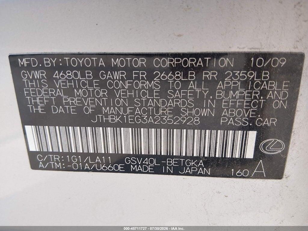 JTHBK1EG3A2352928 2010 LEXUS ES 350 photo no. 9