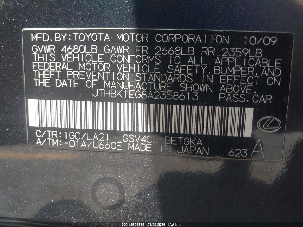 JTHBK1EG8A2358613 2010 LEXUS ES 350 photo no. 9
