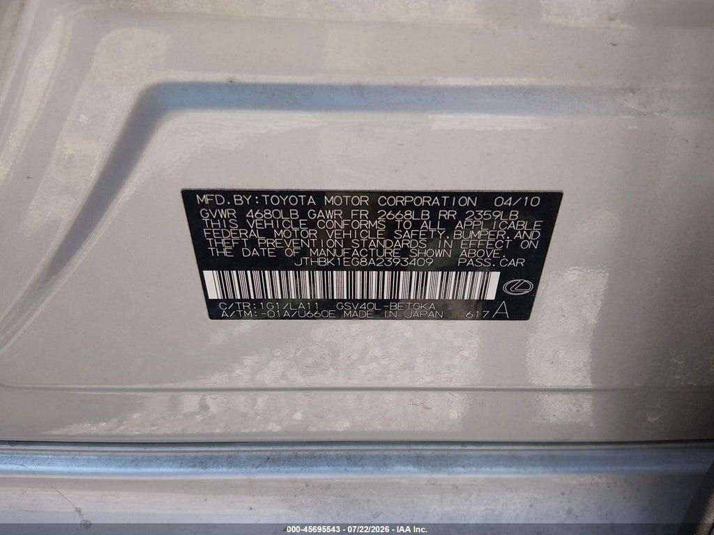JTHBK1EG8A2393409 2010 LEXUS ES 350 photo no. 9