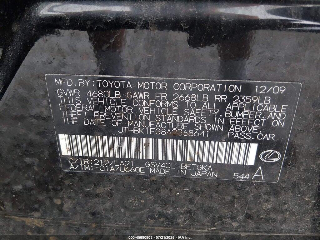 JTHBK1EG8A2368641 2010 LEXUS ES 350 photo no. 9