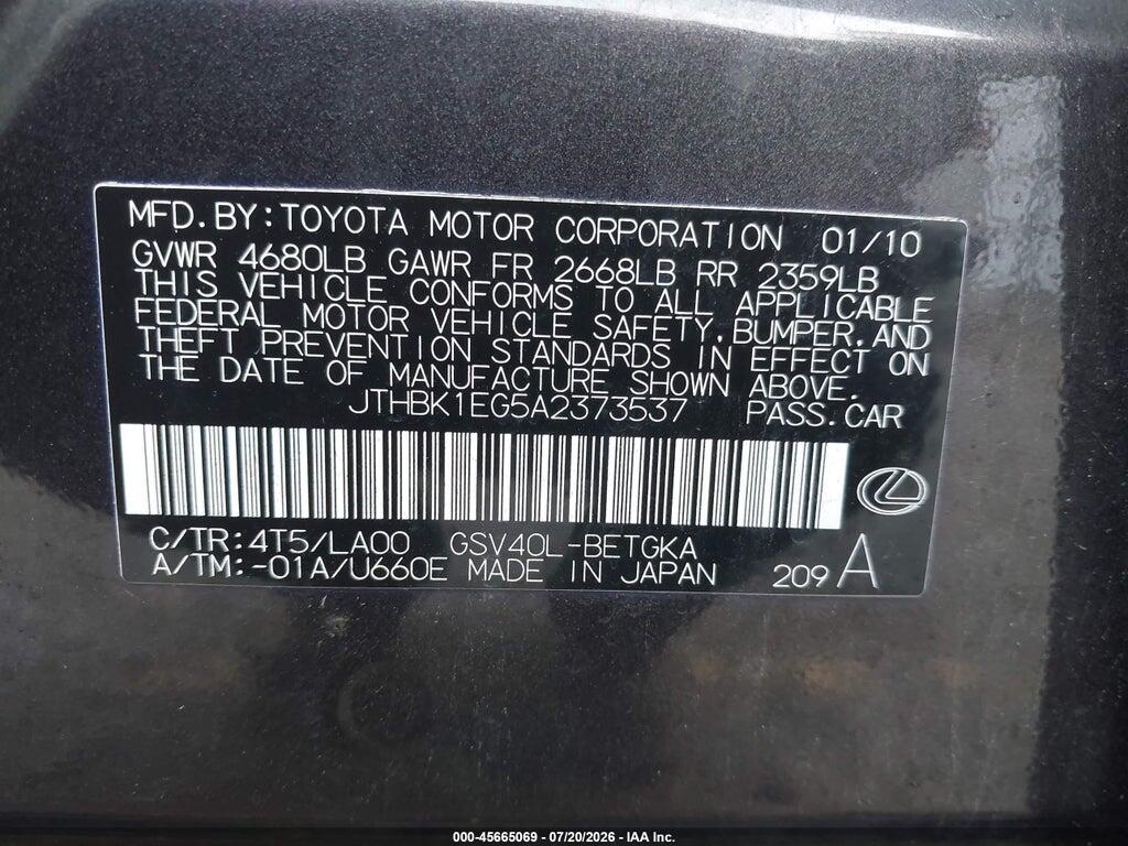 JTHBK1EG5A2373537 2010 LEXUS ES 350 photo no. 9