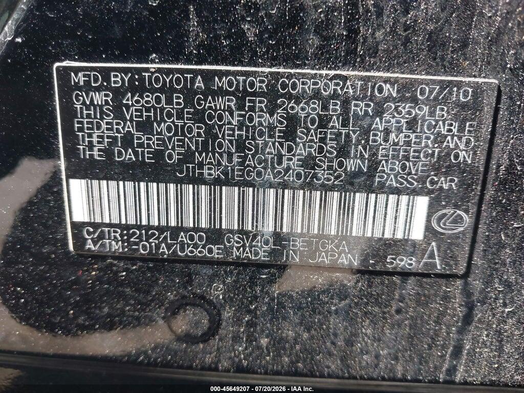 JTHBK1EG0A2407352 2010 LEXUS ES 350 photo no. 9