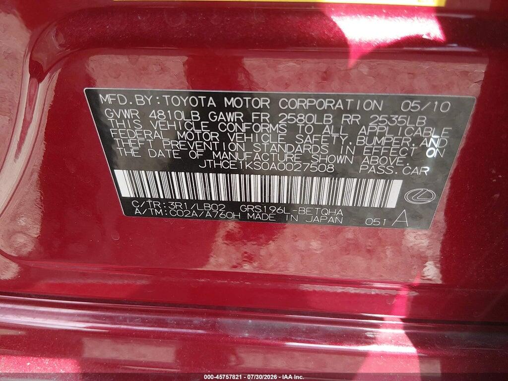 JTHCE1KS0A0027508 2010 LEXUS GS 350 photo no. 9