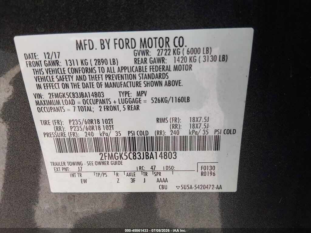 2FMGK5C83JBA14803 2018 FORD FLEX photo no. 9