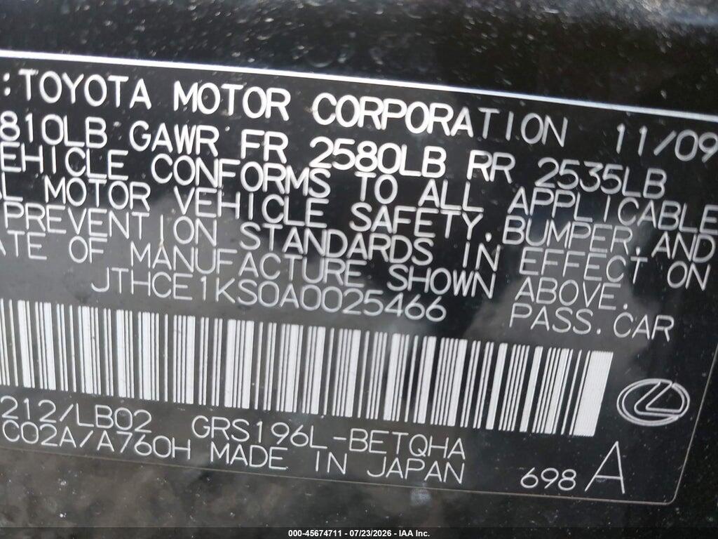 JTHCE1KS0A0025466 2010 LEXUS GS 350 photo no. 9