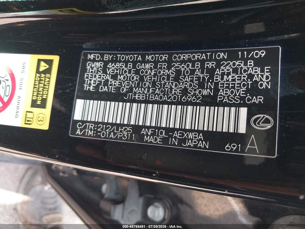 JTHBB1BA0A2016962 2010 LEXUS HS 250H photo no. 9