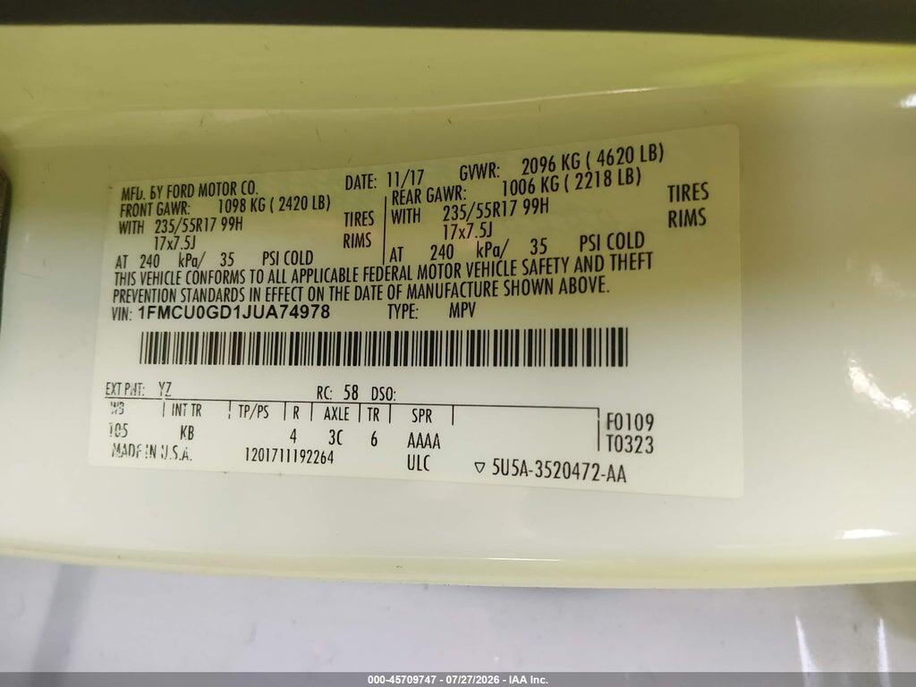 1FMCU0GD1JUA74978 2018 FORD ESCAPE photo no. 9
